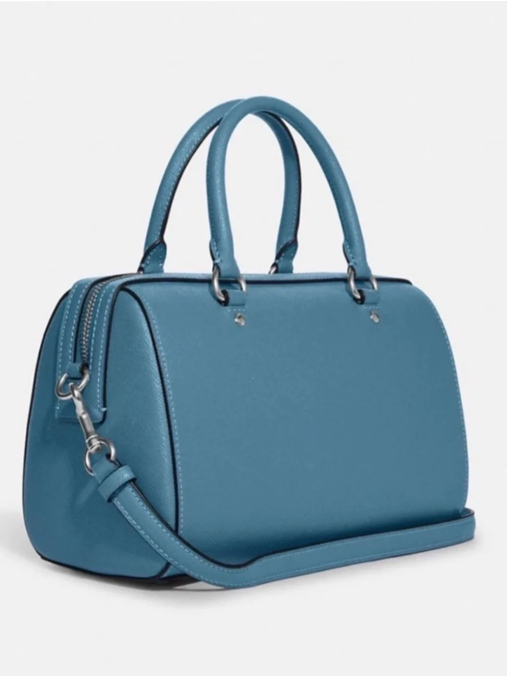 Coach Rowan Turquoise Blue Pebbled Leather Satchel with Gold Hardware